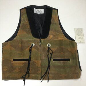NWT VICHEN of USA Multicolor Genuine Suede Leather Western Tassels Zip Up Vest